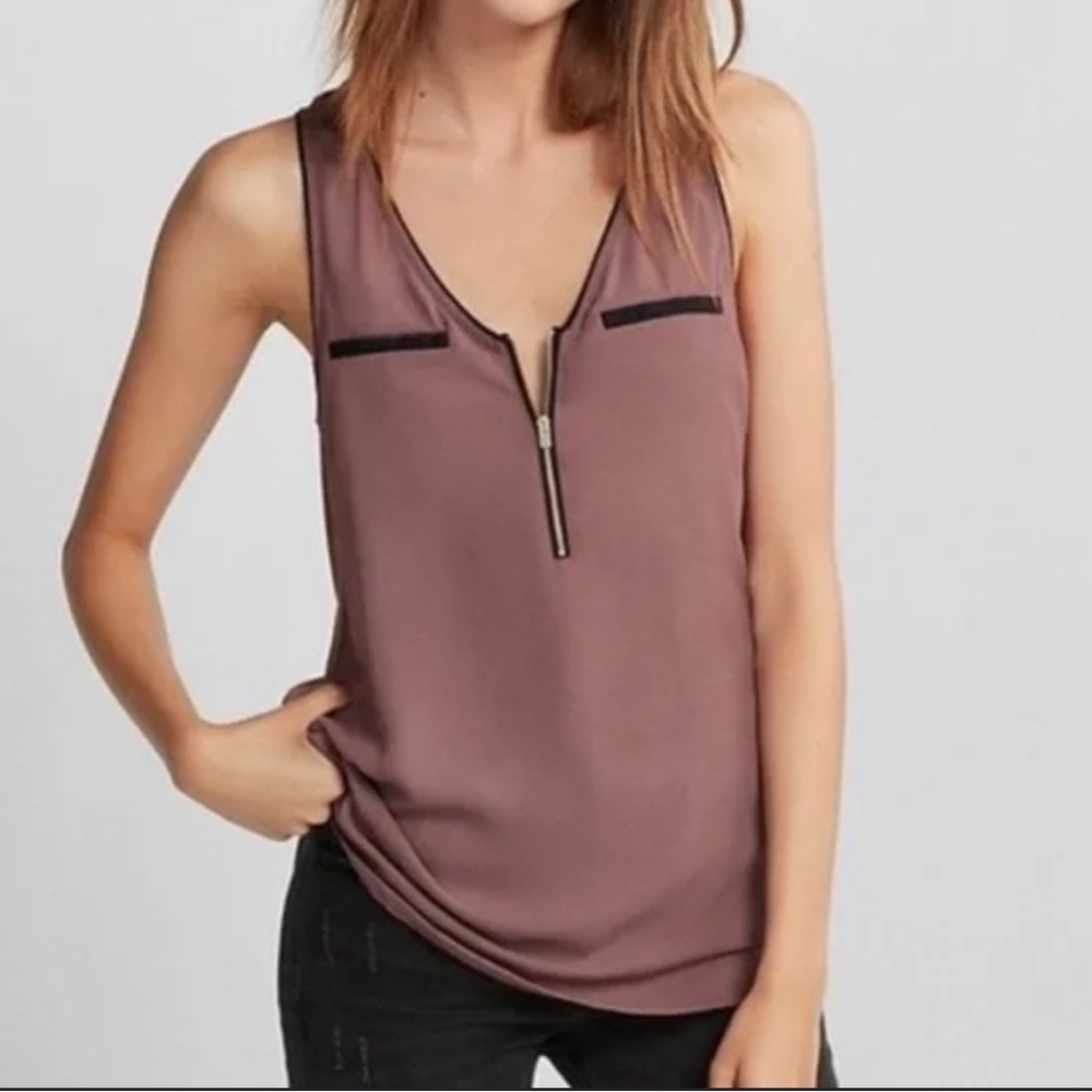 Express Front Zip Hudson Piped Tank Top - Dusty Purple